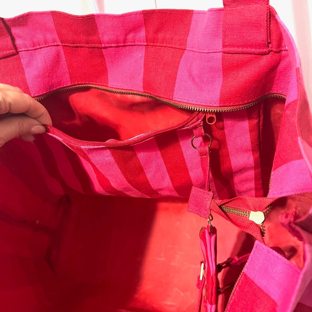 Victoria's Secret Iconic Pink/Red/Gold Striped Canvas Large Tote-Bonus Small One - Picture 15 of 16